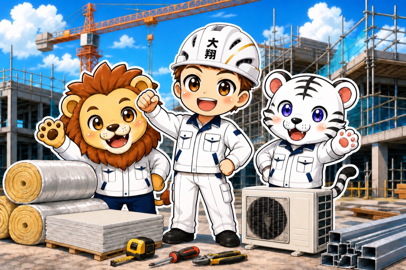 大翔興業の職人、ライオン、白虎のキャラクター